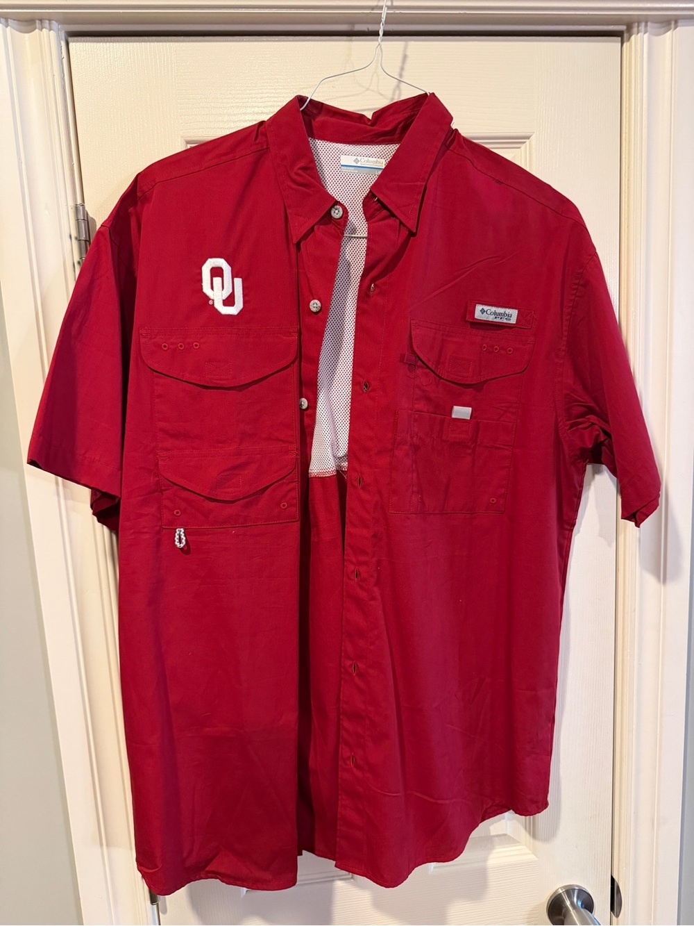Men’s Crimson Short-Sleeve Button-Down Shirt with OU Logo by Columbia